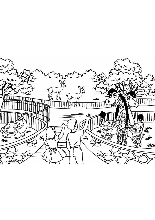 Kids And Zoo Animals coloring page