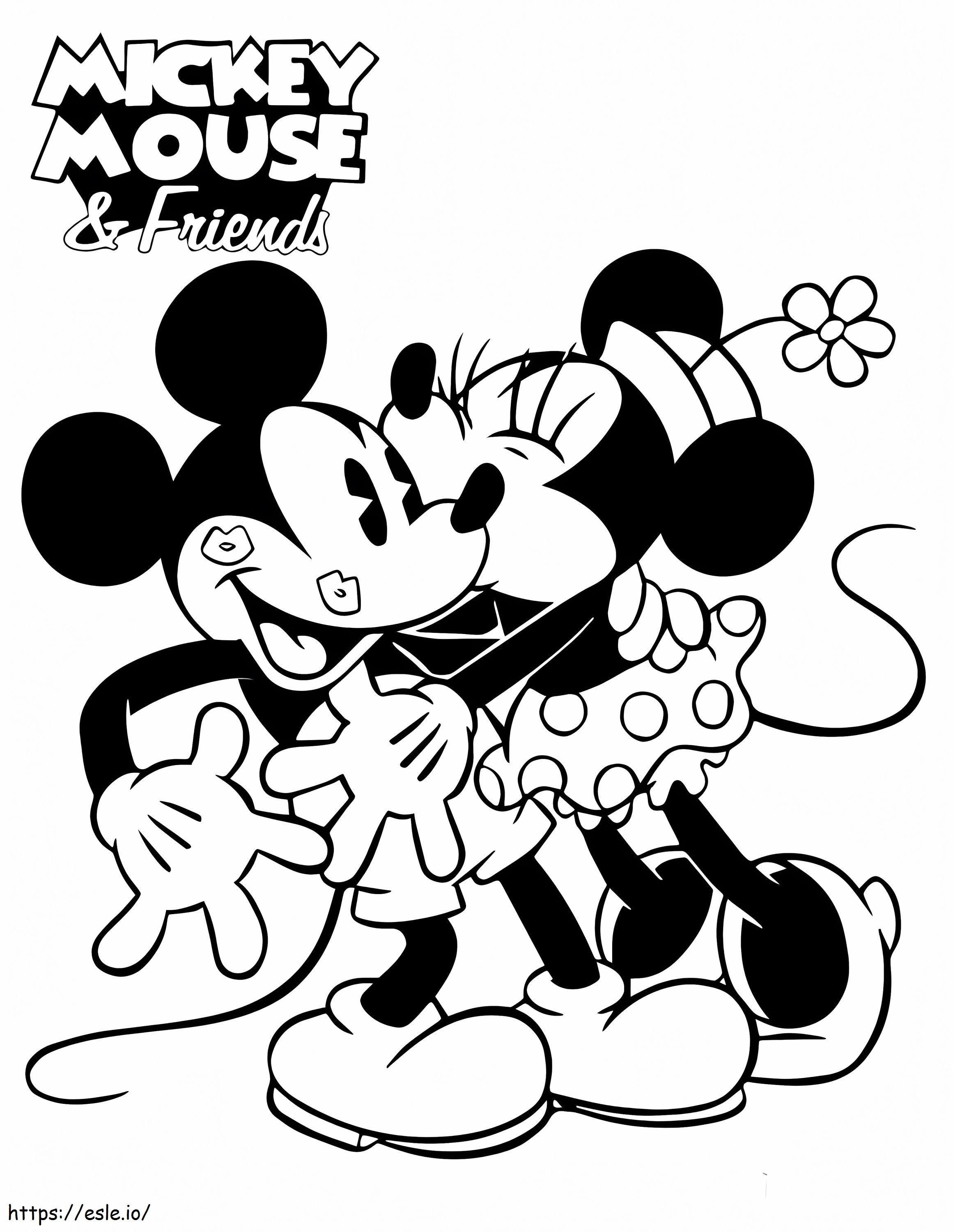Minnie besa a Mickey para colorear
