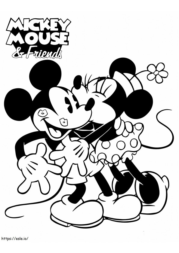 Minnie îl sărută pe Mickey de colorat