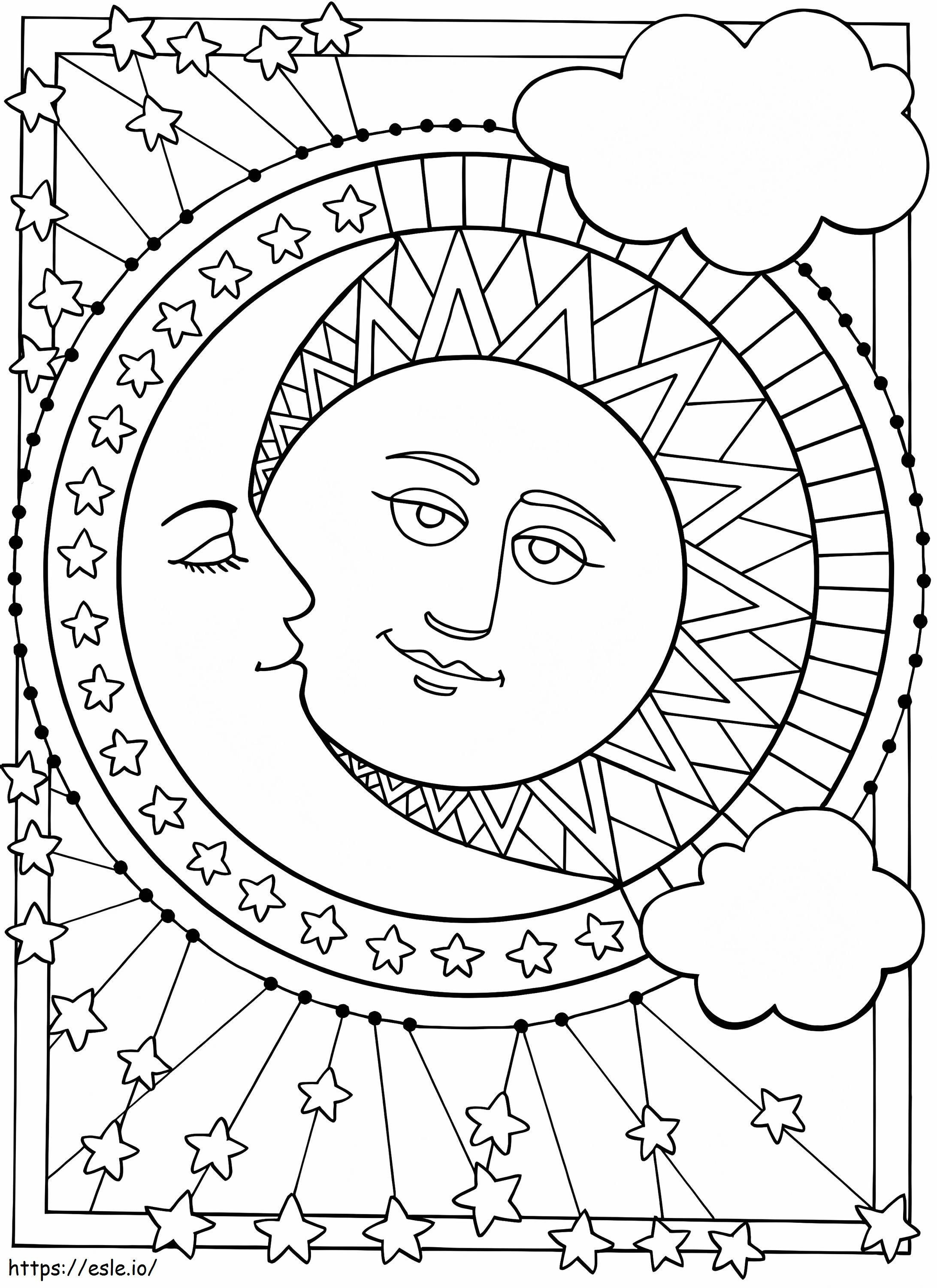 Gratis zon en maan voor volwassenen kleurplaat kleurplaat