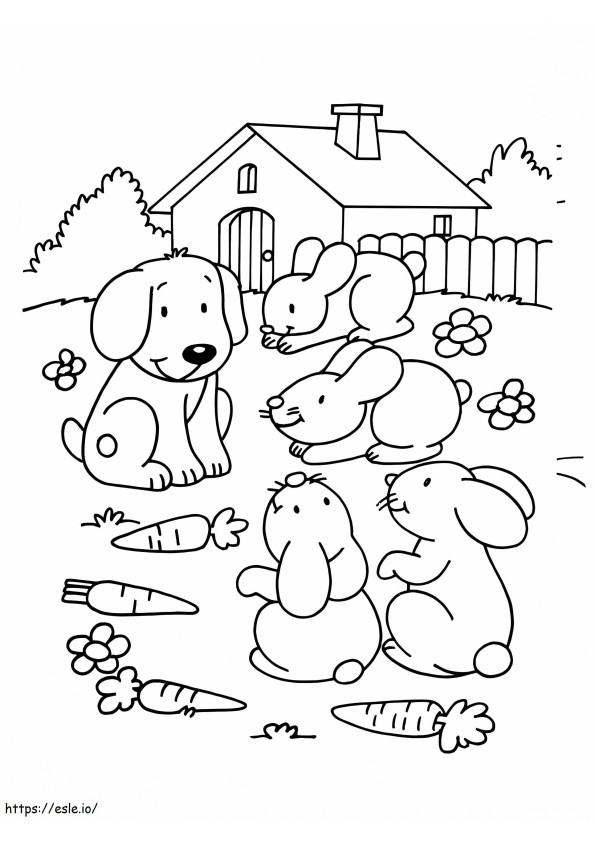 Evcil Hayvanlar Köpekler Ve Tavşanlar Renklendirilecek boyama