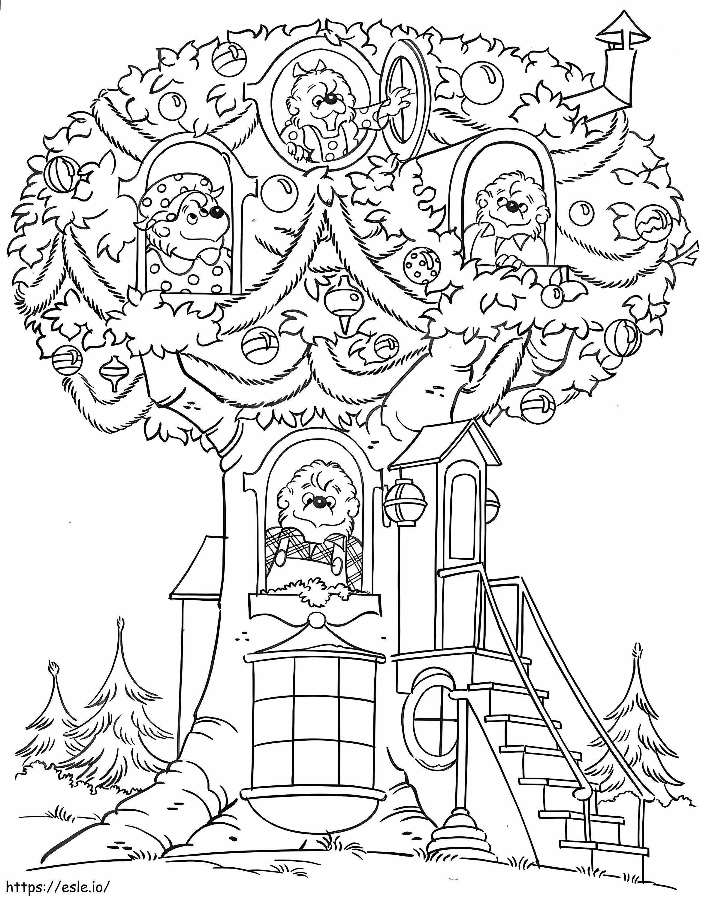Coloriage Ours Berenstain dans une cabane dans les arbres à imprimer dessin