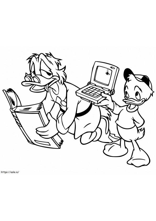 Coloriage Scrooge McDuck et Huey à imprimer dessin