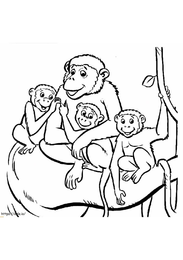 Familie apen kleurplaat