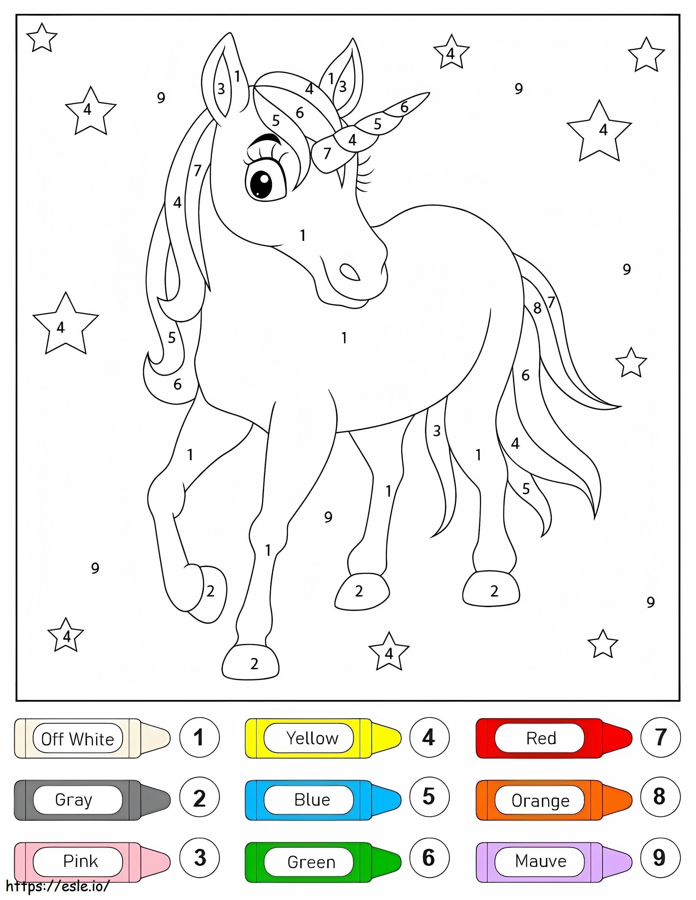 Precioso unicornio para colorear por número para colorear