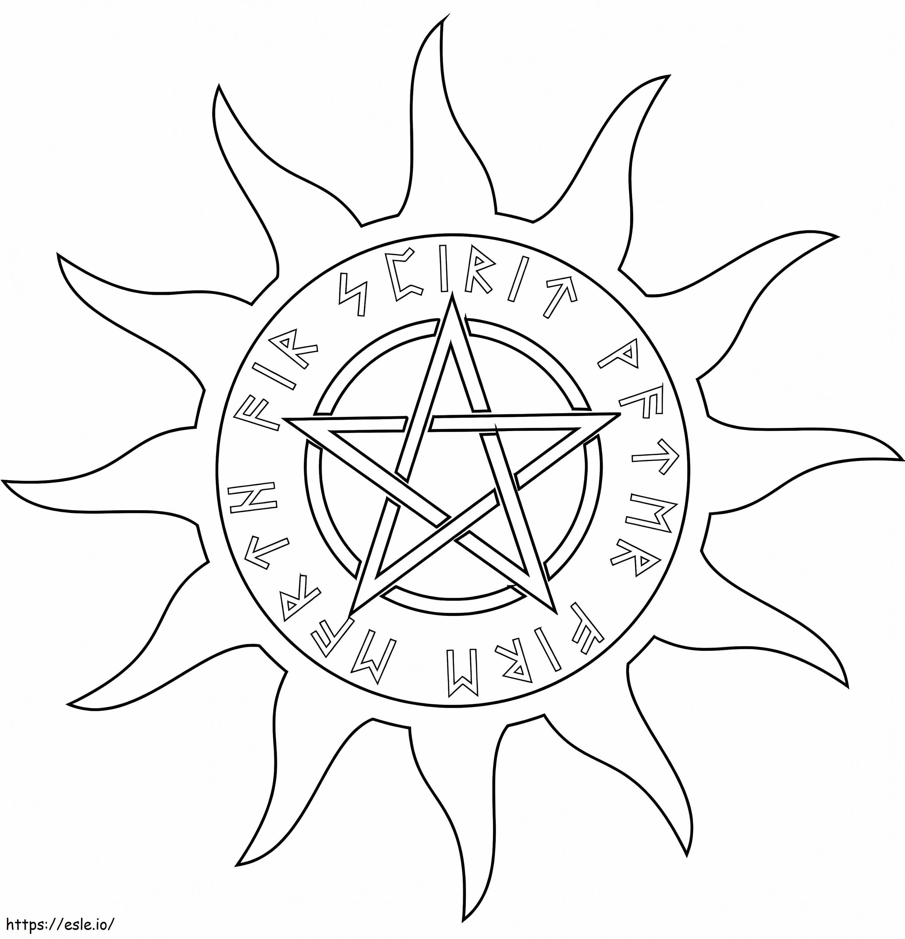 Wiccan Pentagram With Five Elements coloring page