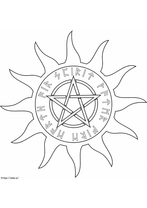 Pentagrama Wiccan con cinco elementos para colorear