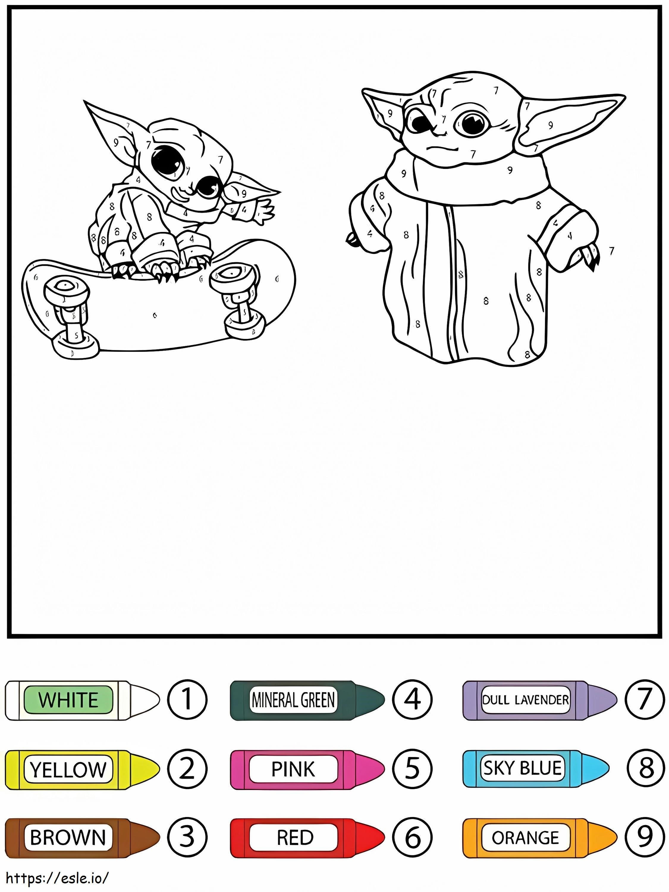 Star Wars Baby Yoda patinando cor por número para colorir