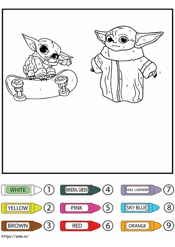 Star Wars Baby Yoda Skating Color By Number coloring page