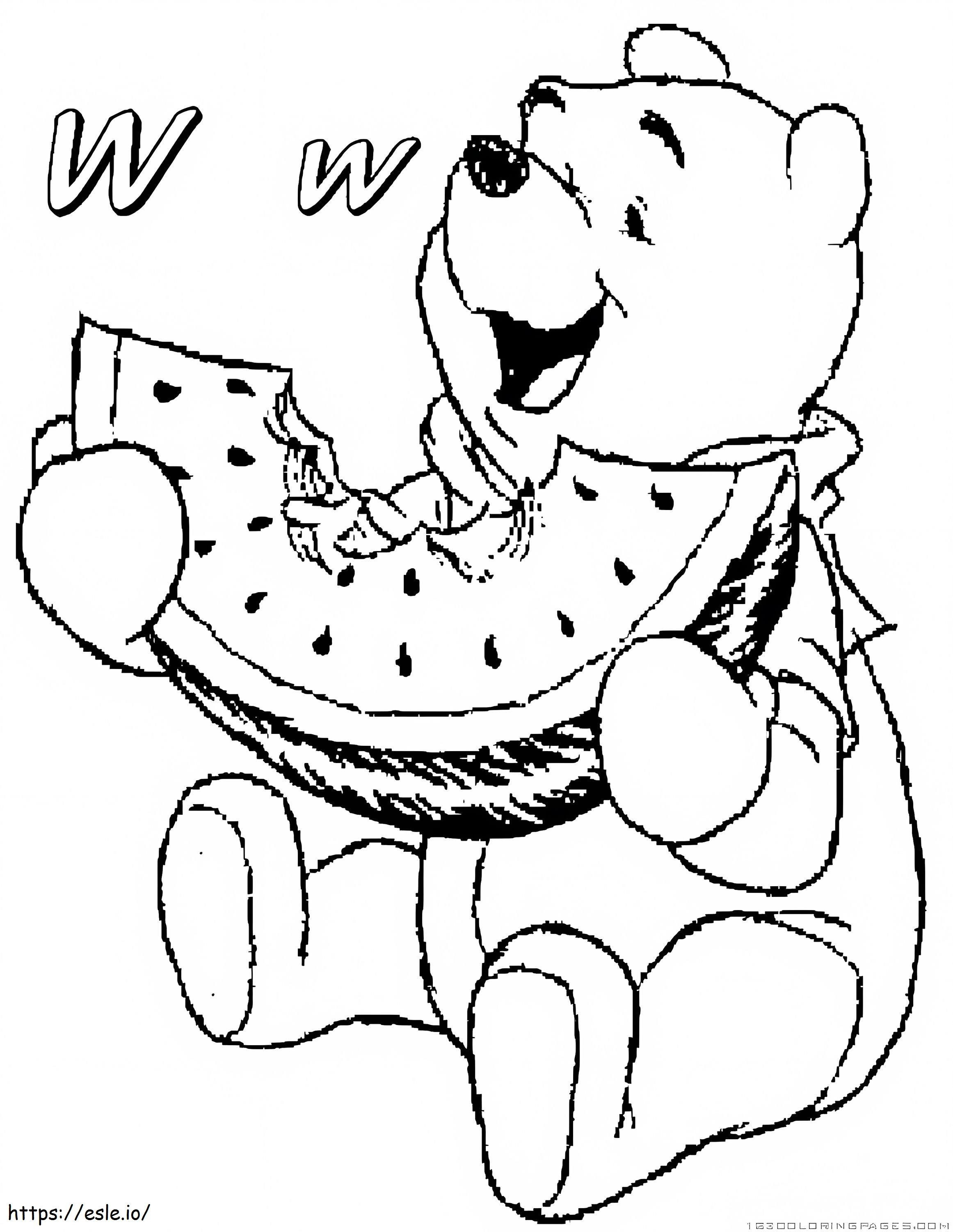 Urso Pooh comendo melancia para colorir