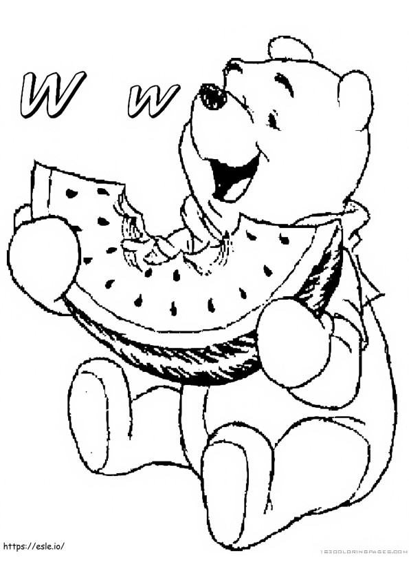 Pooh Bear Eating Watermelon coloring page