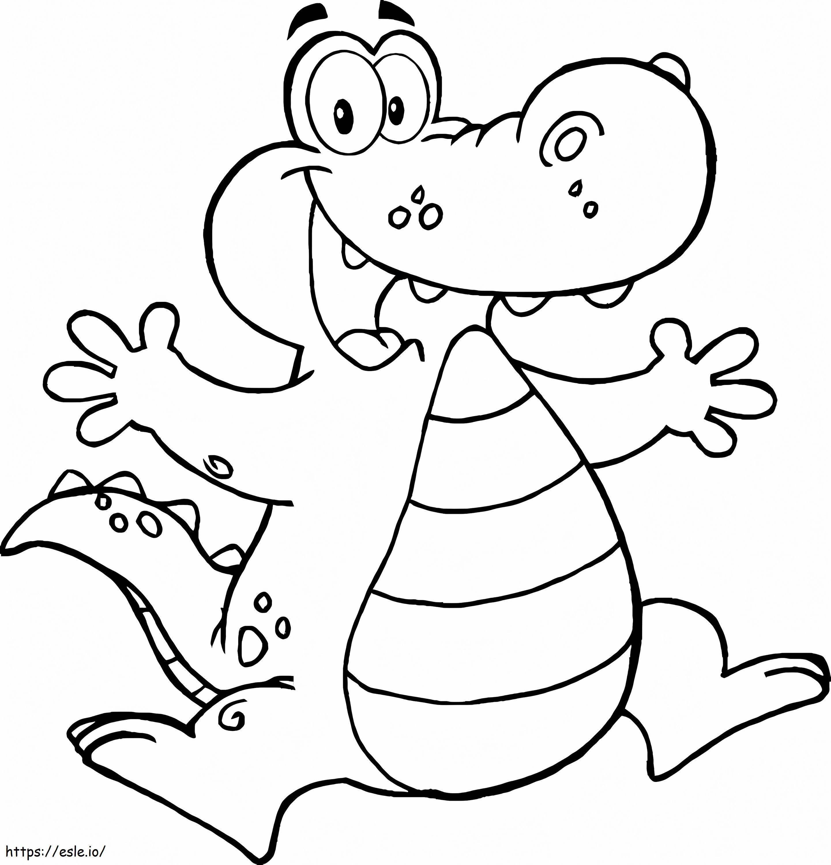 Iloinen sarjakuva krokotiili värityskuva