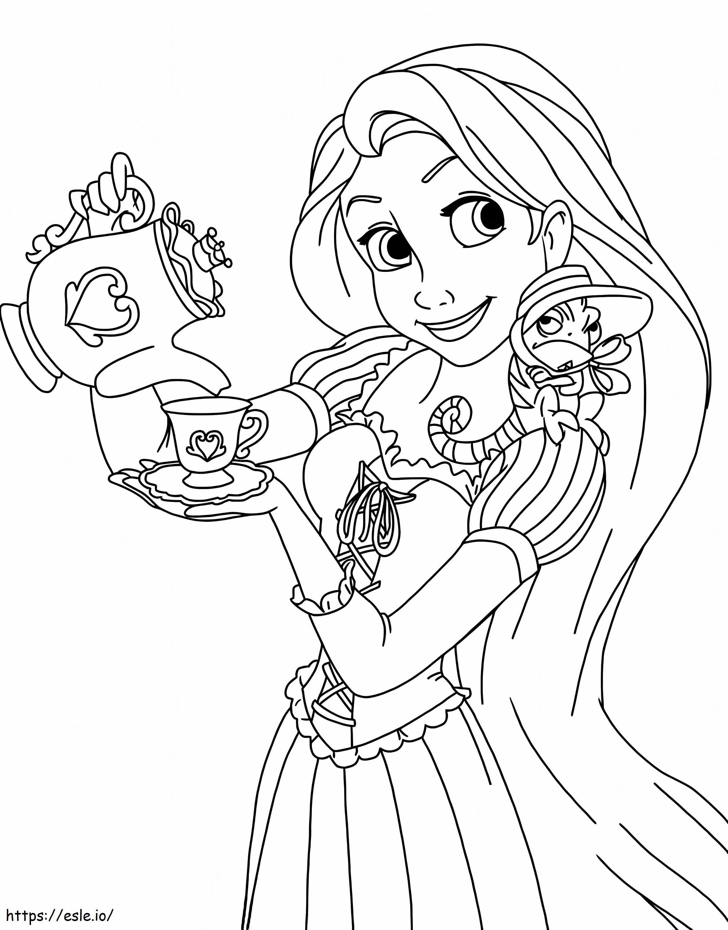 La principessa Rapunzel prende il tè da colorare
