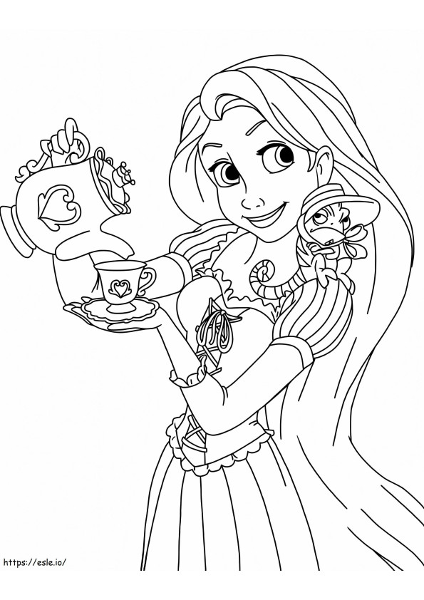 Princesa Rapunzel tomando el té para colorear