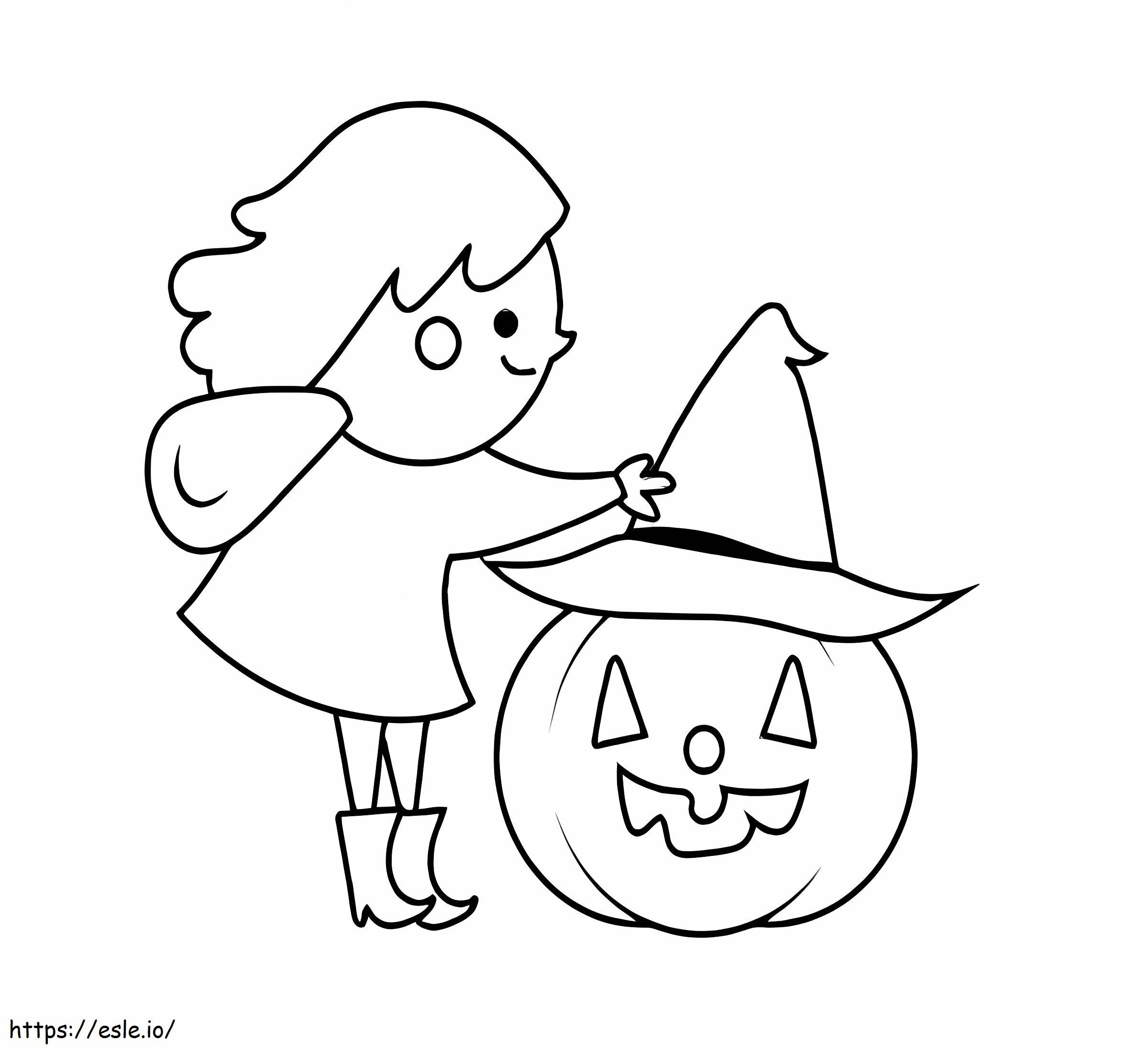 Jack O Lantern With A Girl coloring page