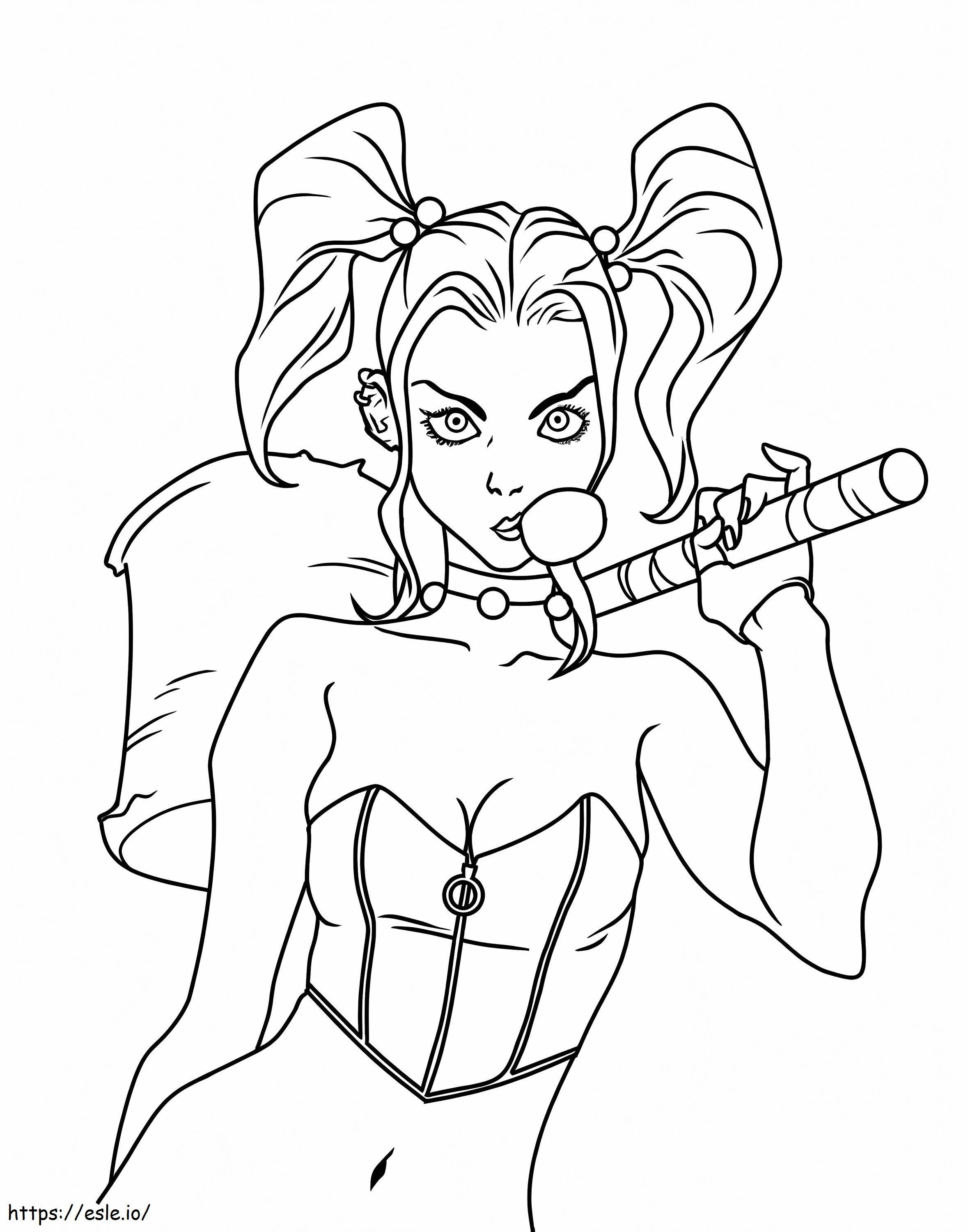 Grande Harley Quinn com martelo para colorir