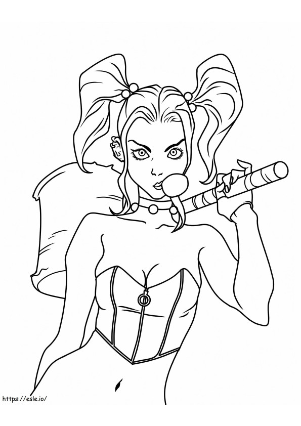 Coloriage Grosse Harley Quinn avec un marteau à imprimer dessin