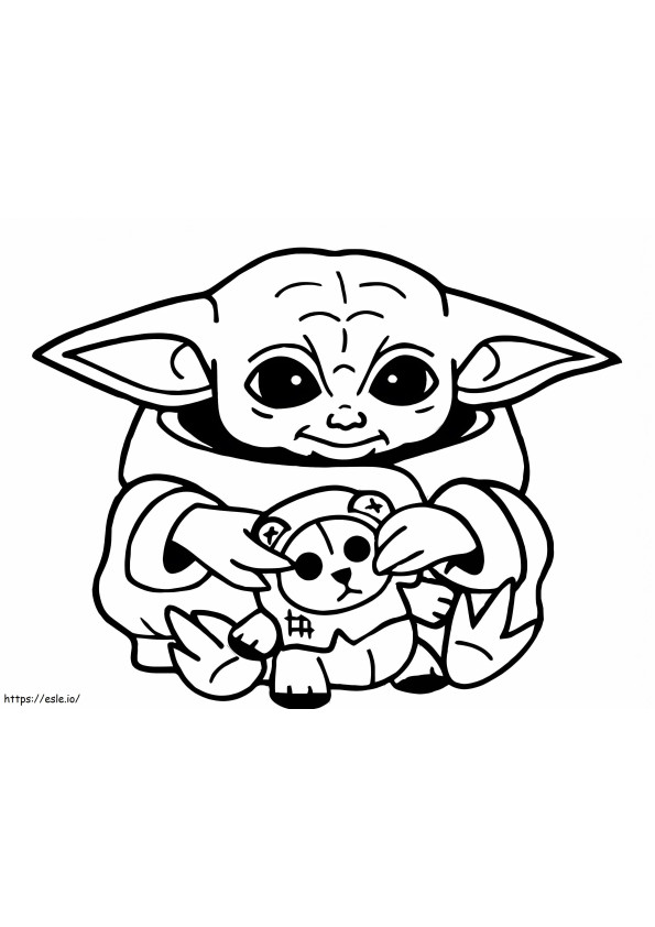 Baby Yoda en speelgoed kleurplaat