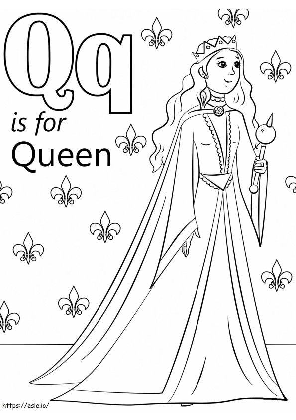 Kuningatar Q-kirjain värityskuva