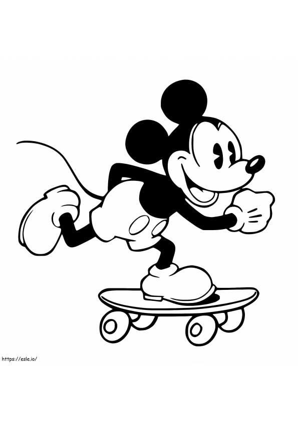 Coloriage Mickey Mouse jouant à la planche à roulettes à imprimer dessin