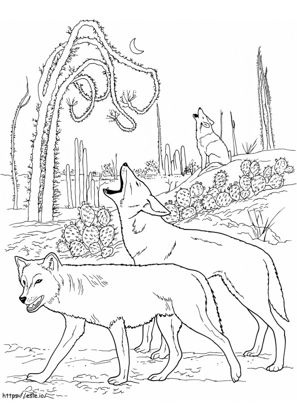 Coyotes Howling In Desert coloring page