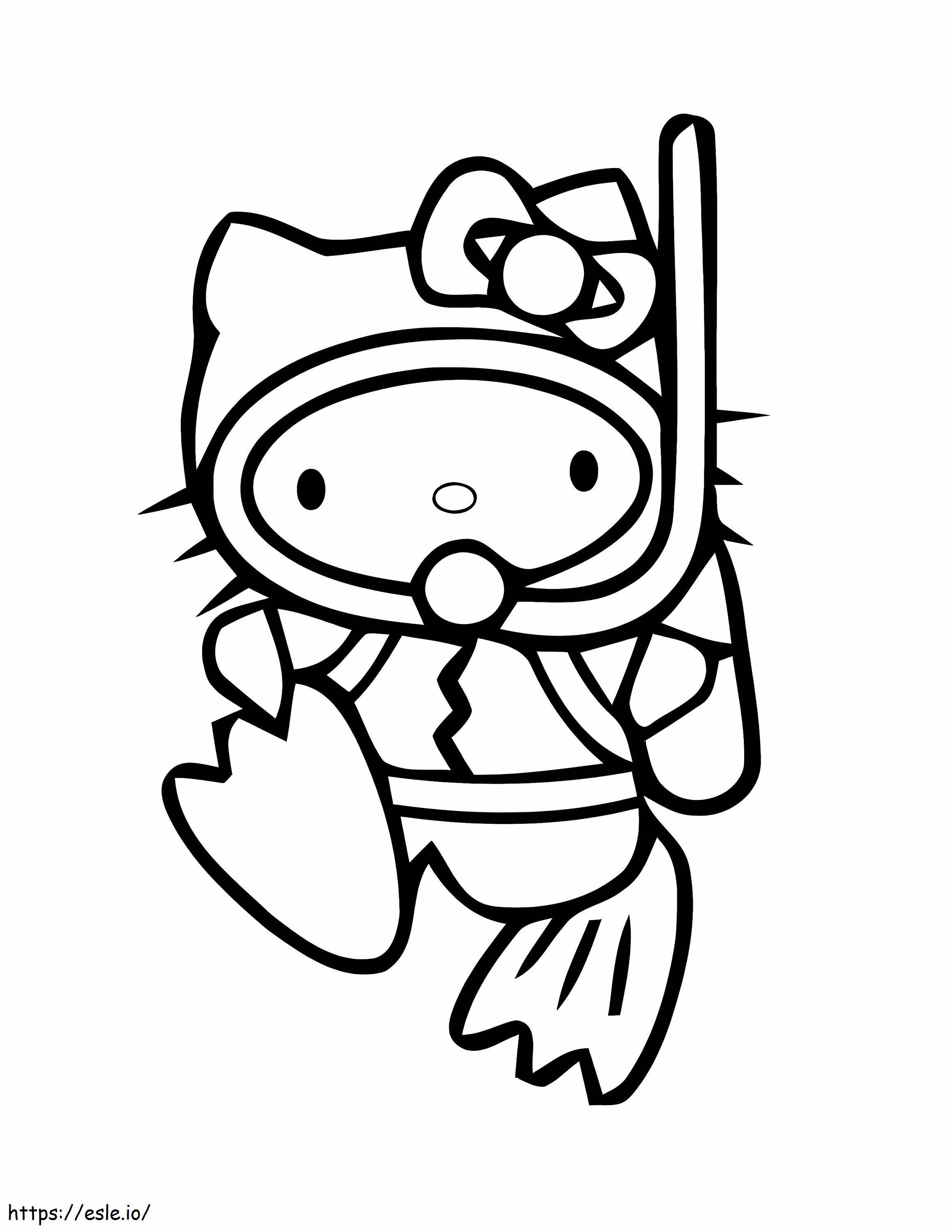 Coloriage Plongée sous-marine Hello Kitty à imprimer dessin