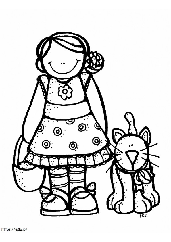 Girl And Cat Melonheadz coloring page