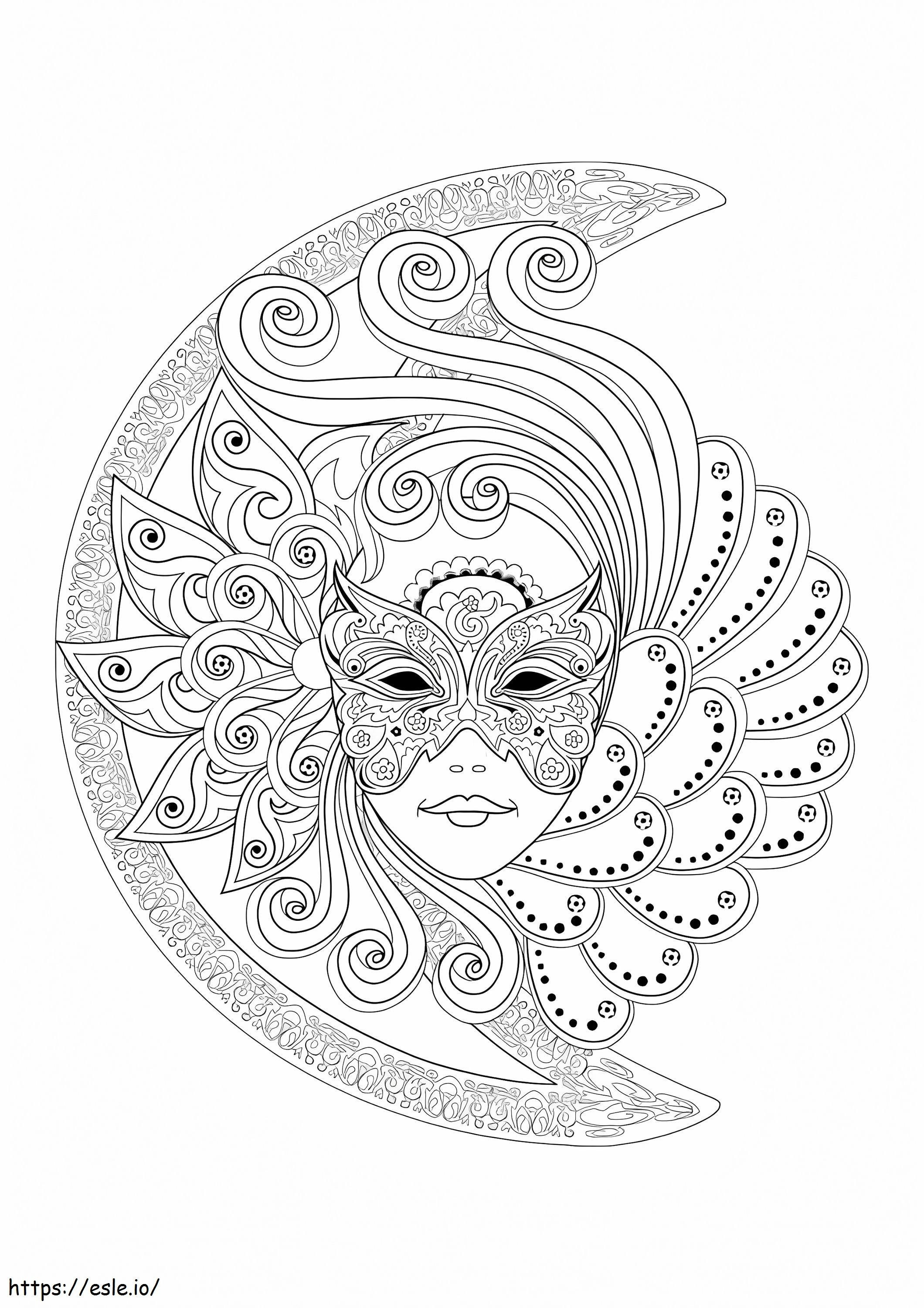 Het Gezicht Van De Vrouw Met Een Carnaval-masker kleurplaat kleurplaat