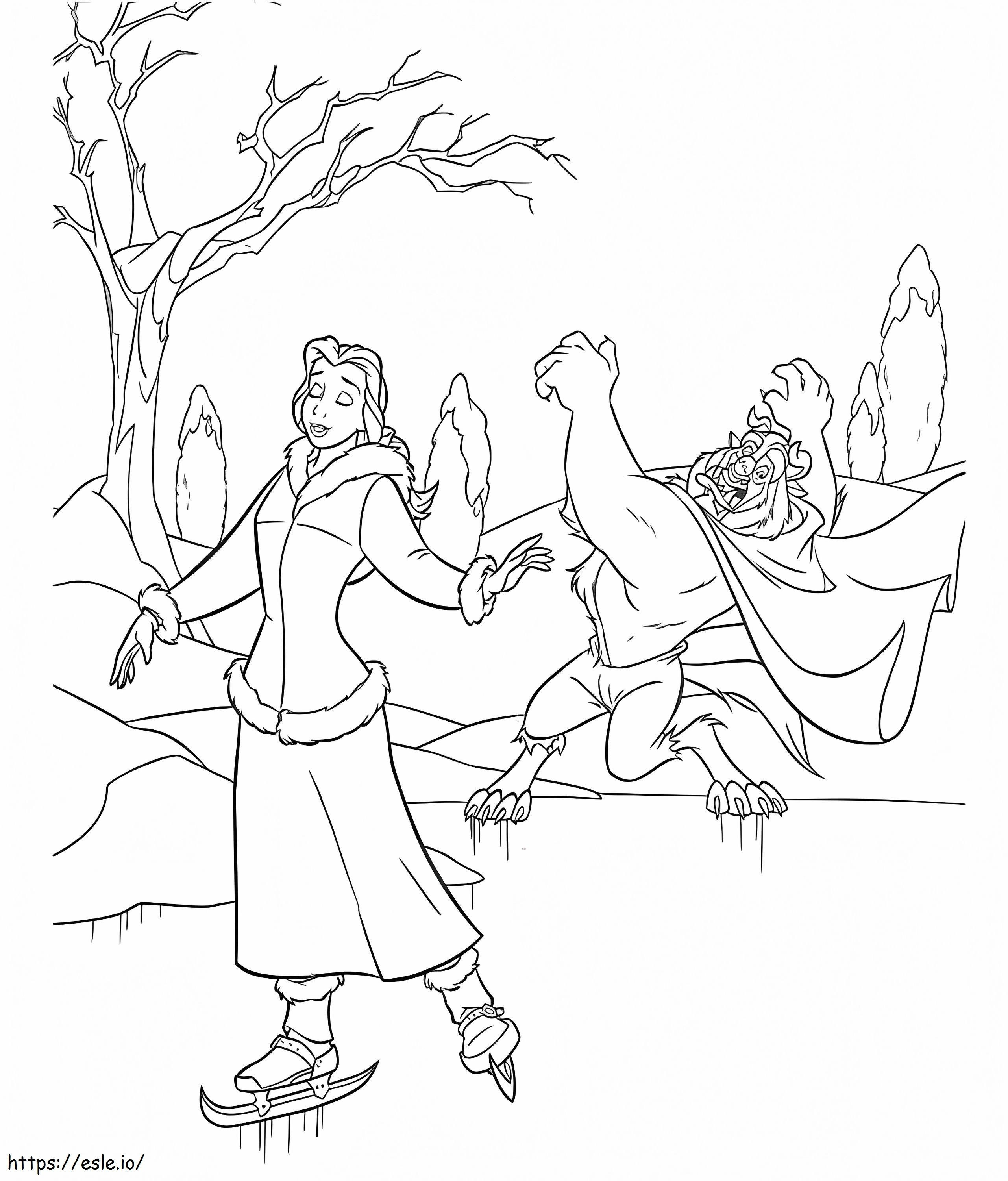 Beauty And The Beast Ice Skating coloring page
