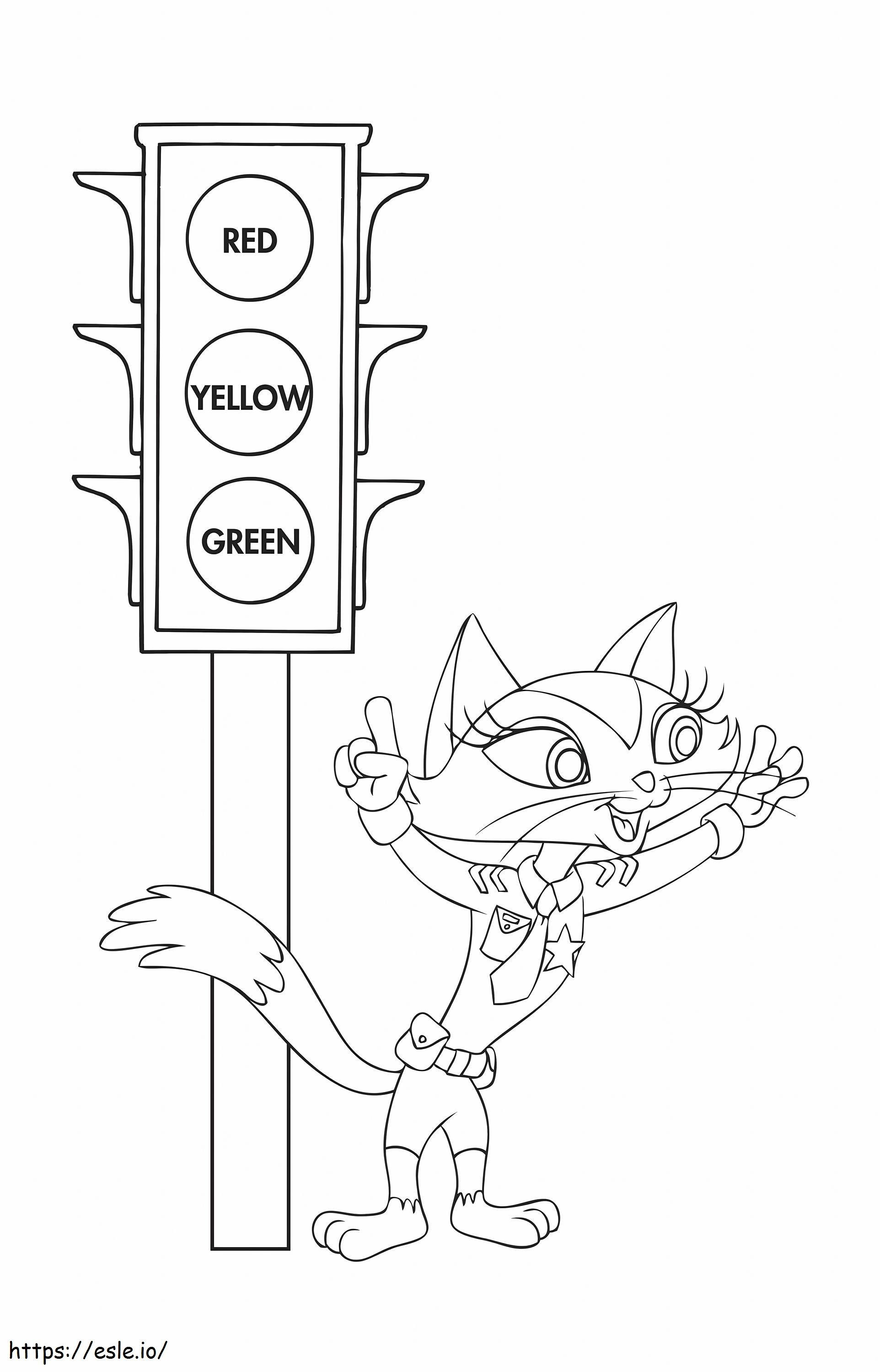 Cat And Traffic Light coloring page
