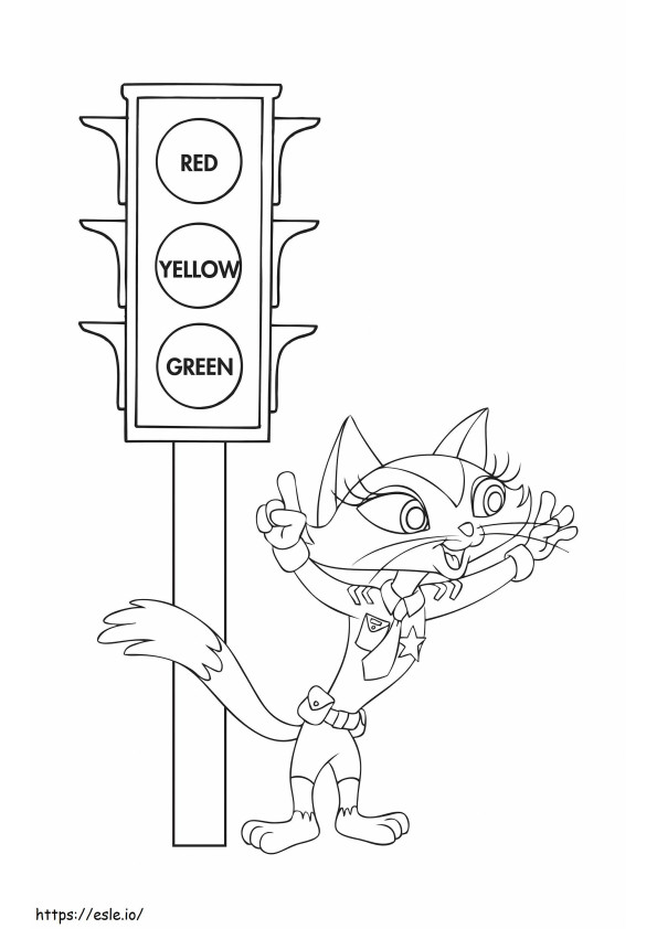 Cat And Traffic Light coloring page