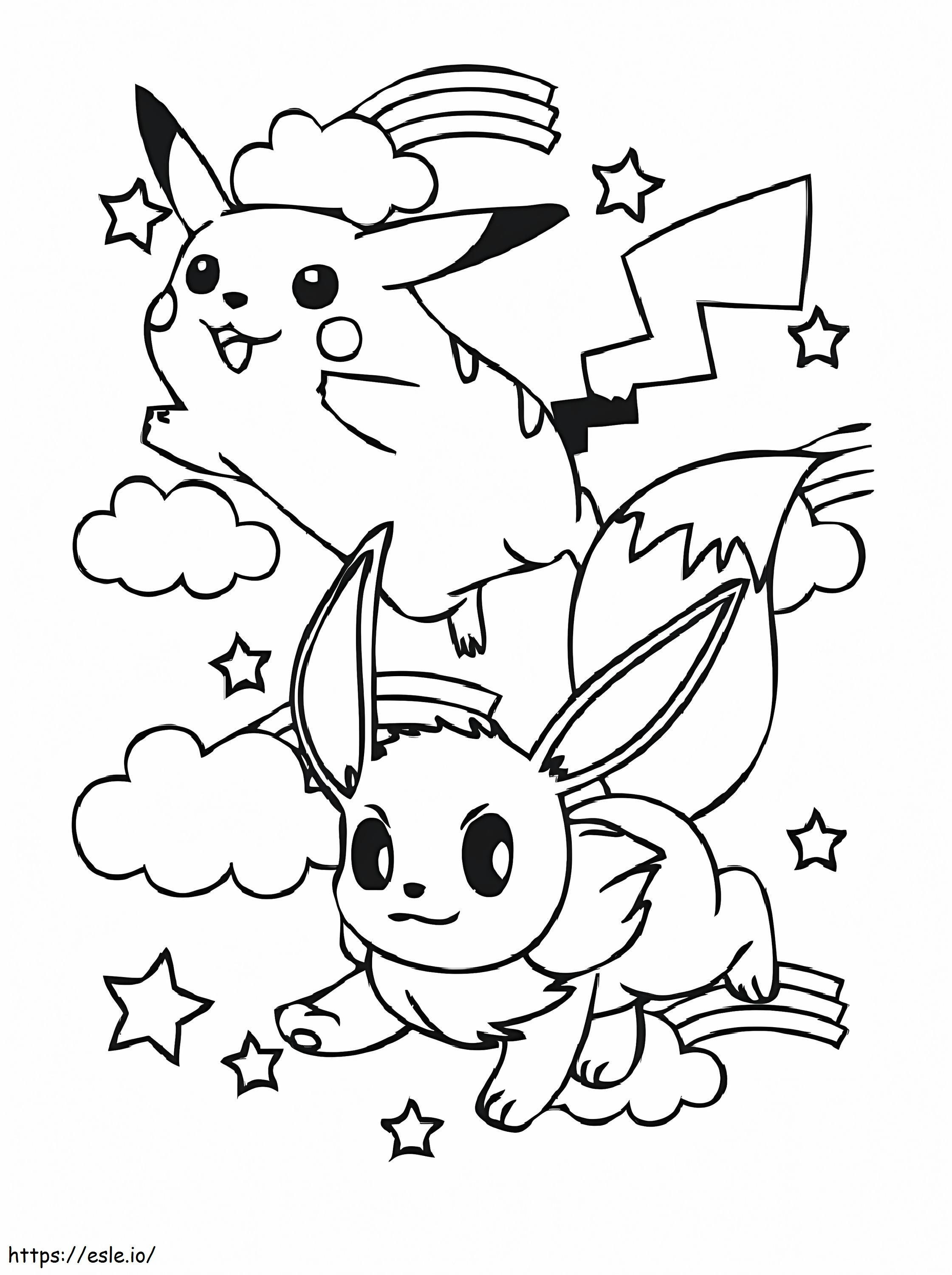Lovely Eevee And Pikachu coloring page