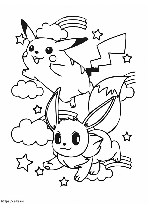 Coloriage Joli Évoli et Pikachu à imprimer dessin