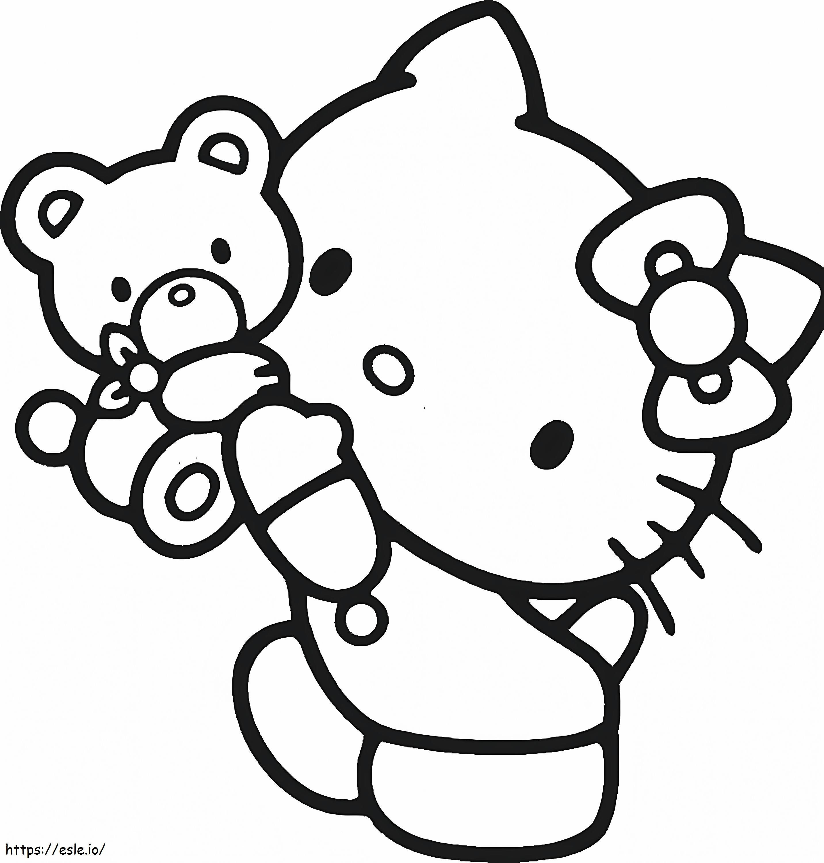 Coloriage Hello Kitty avec un ours en peluche à imprimer dessin