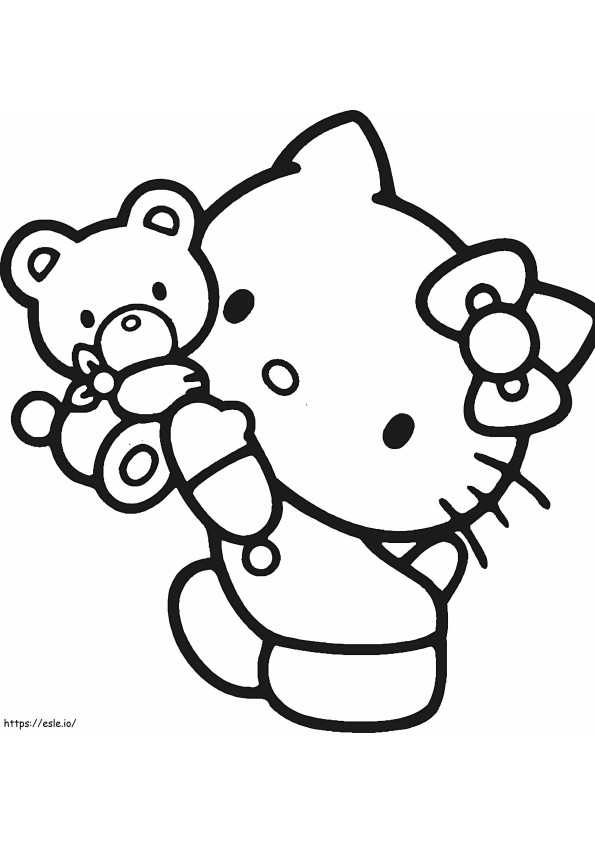 Coloriage Hello Kitty avec un ours en peluche à imprimer dessin