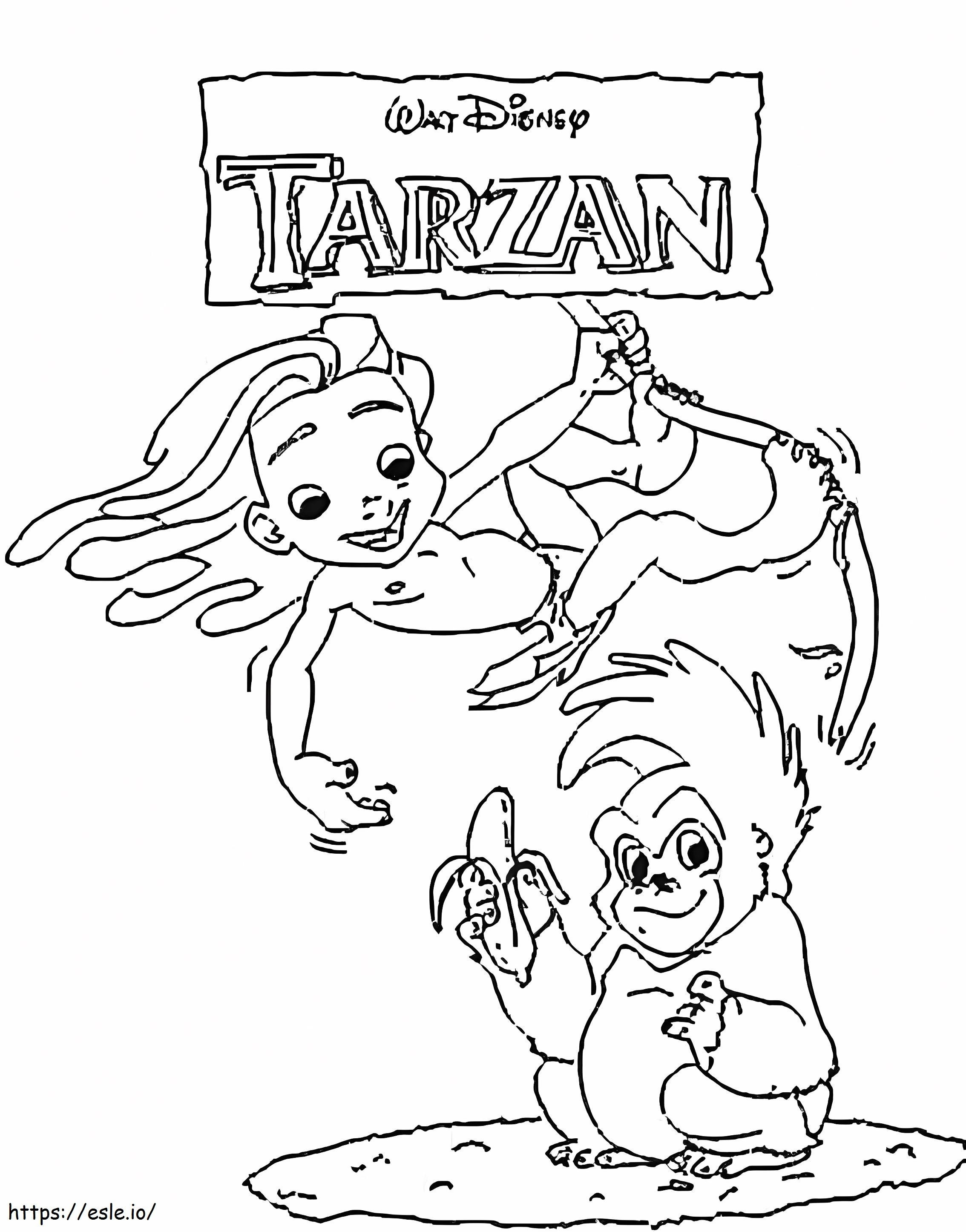 Pikku Tarzan ja Apina värityskuva
