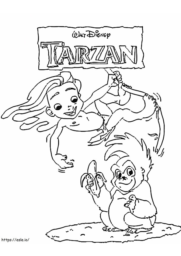 Pikku Tarzan ja Apina värityskuva