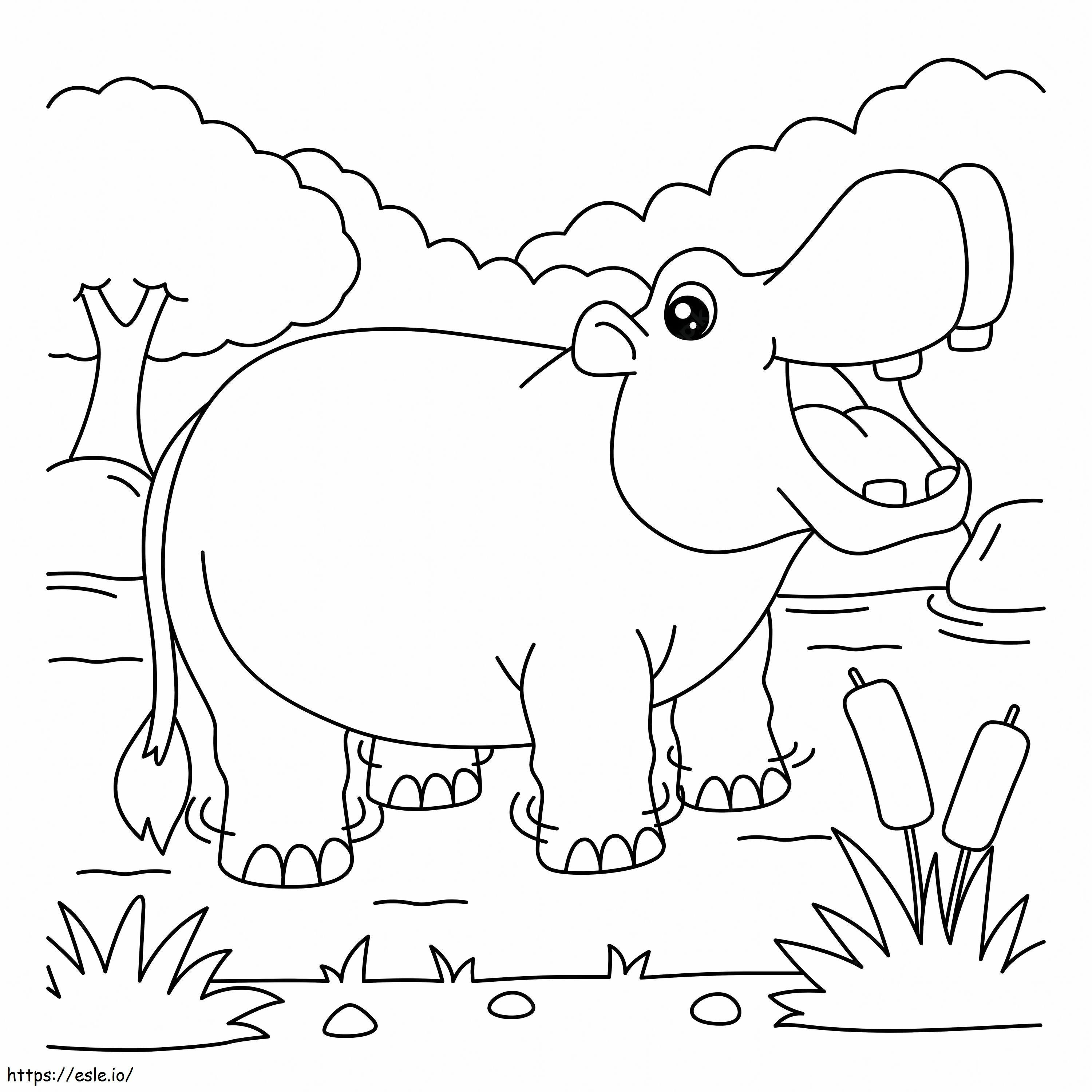 Coloriage Hippopotame de dessin animé à imprimer dessin