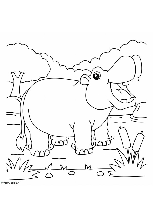 Cartoon nijlpaard kleurplaat
