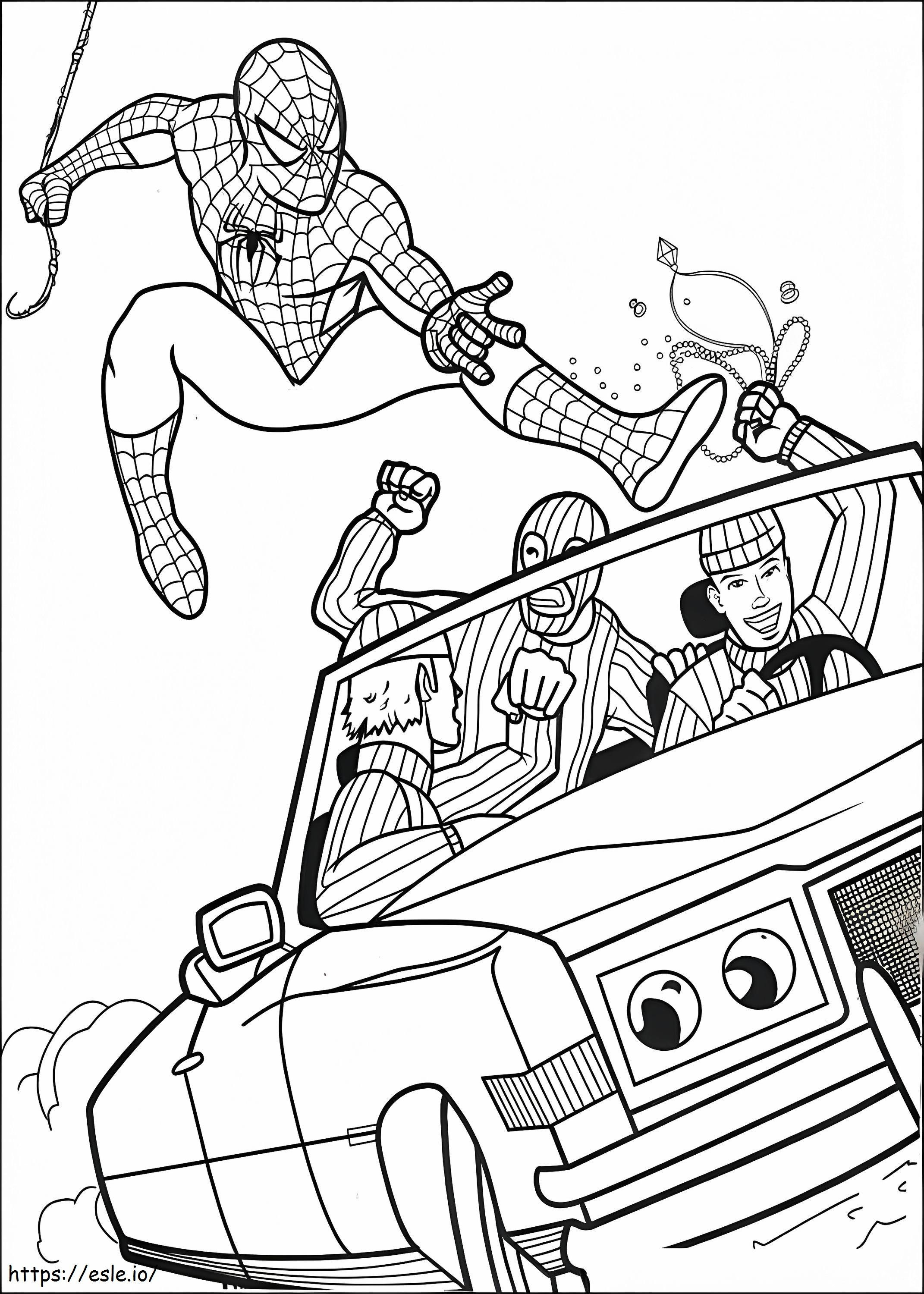 Spiderman saa kiinni rikolliset värityskuva