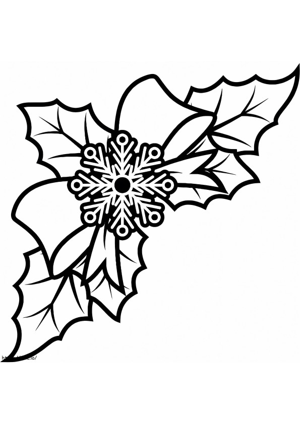 Christmas Holly And Snowflake coloring page