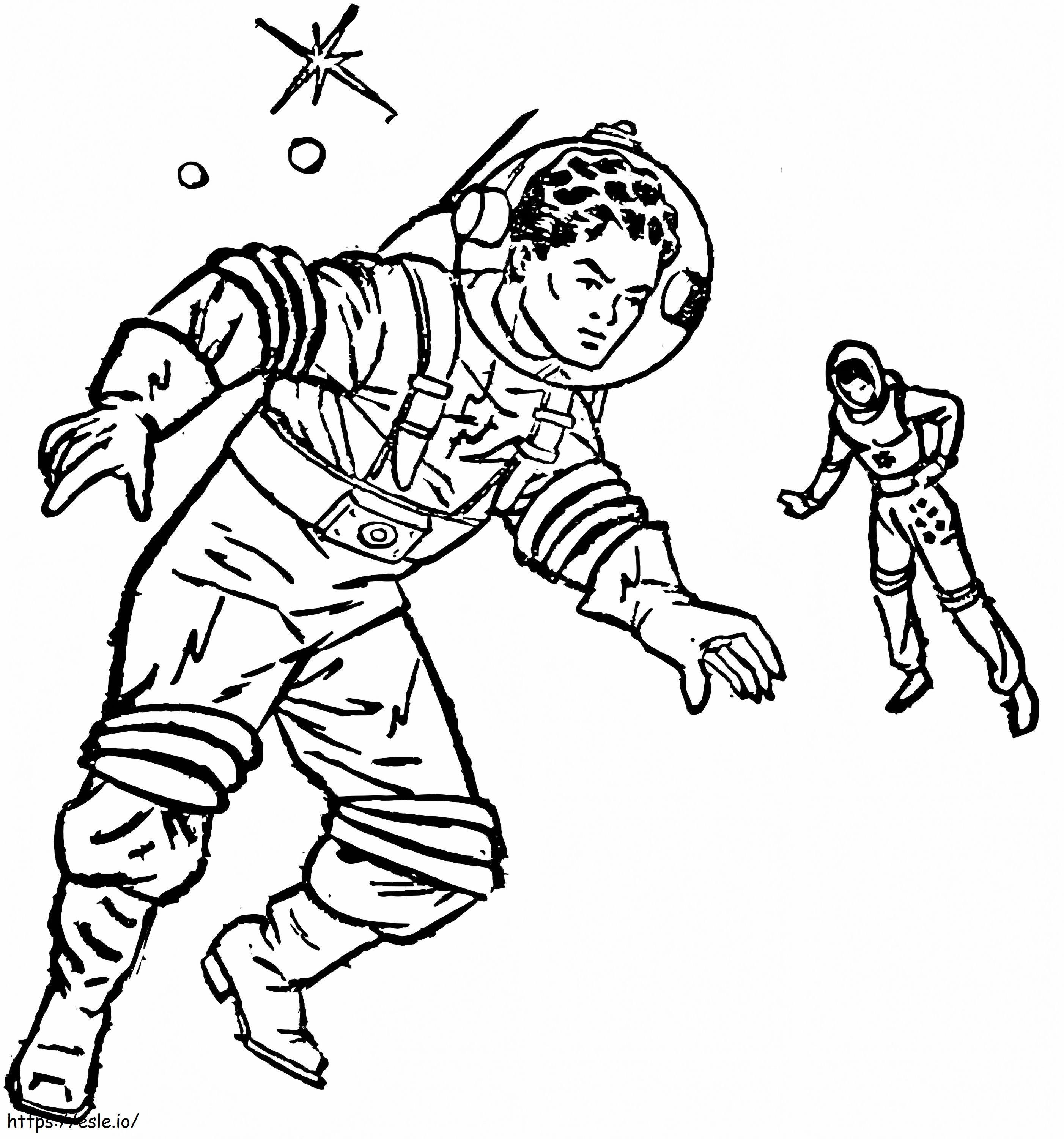 2人の宇宙飛行士 ぬりえ - 塗り絵
