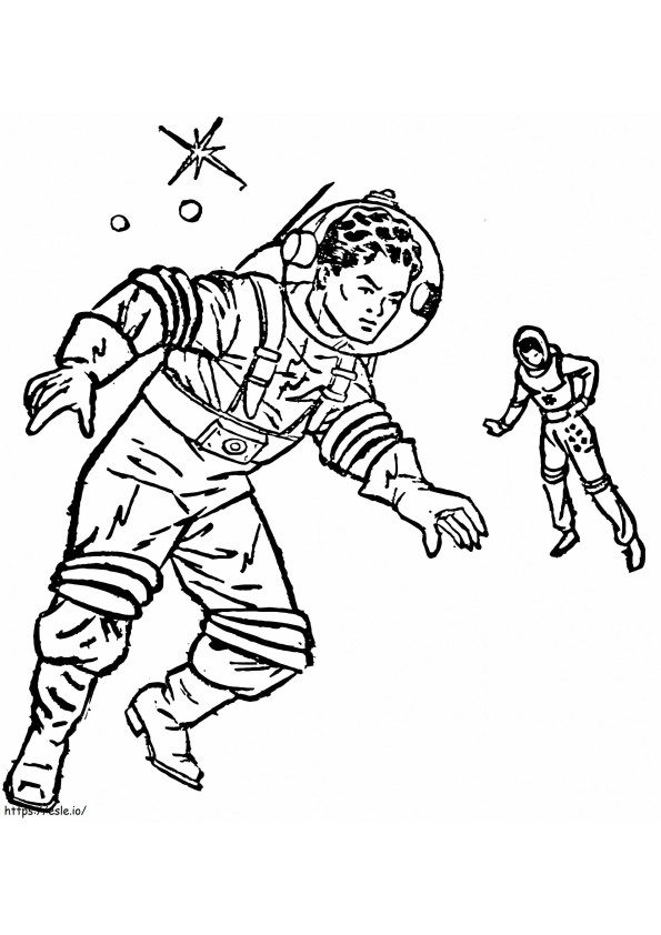 Coloriage Deux astronautes à imprimer dessin