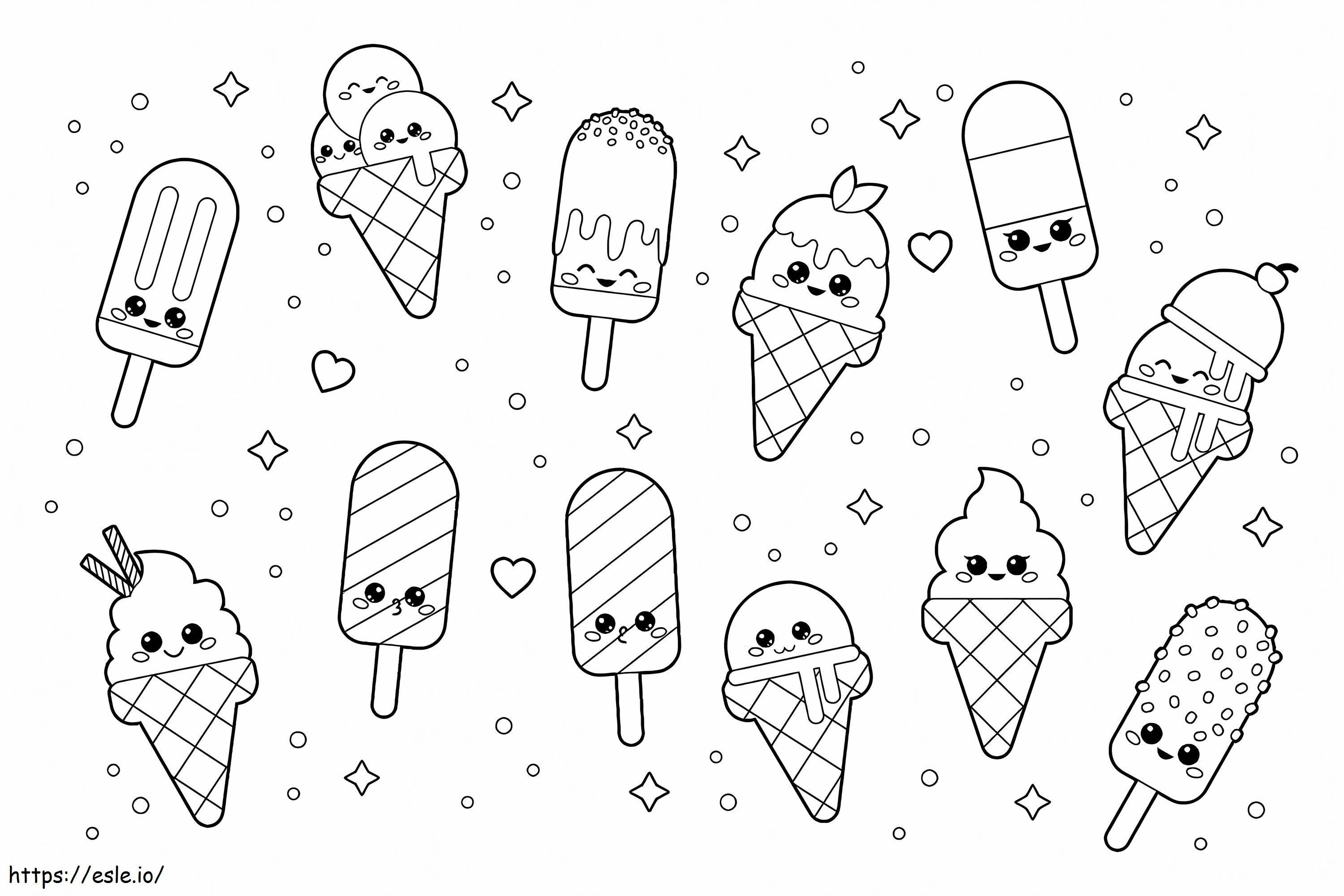 Bellissimo cartone animato di gelato da colorare
