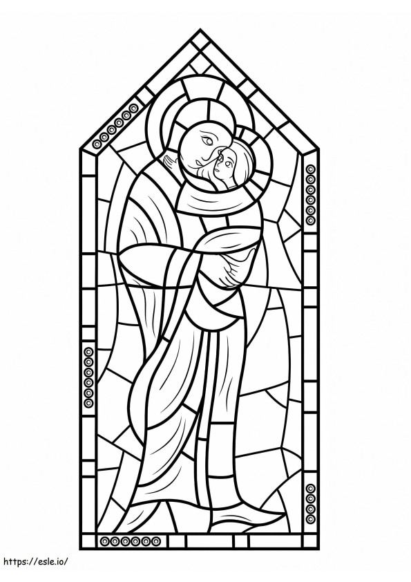 聖母マリアとイエスのステンドグラス ぬりえ - 塗り絵