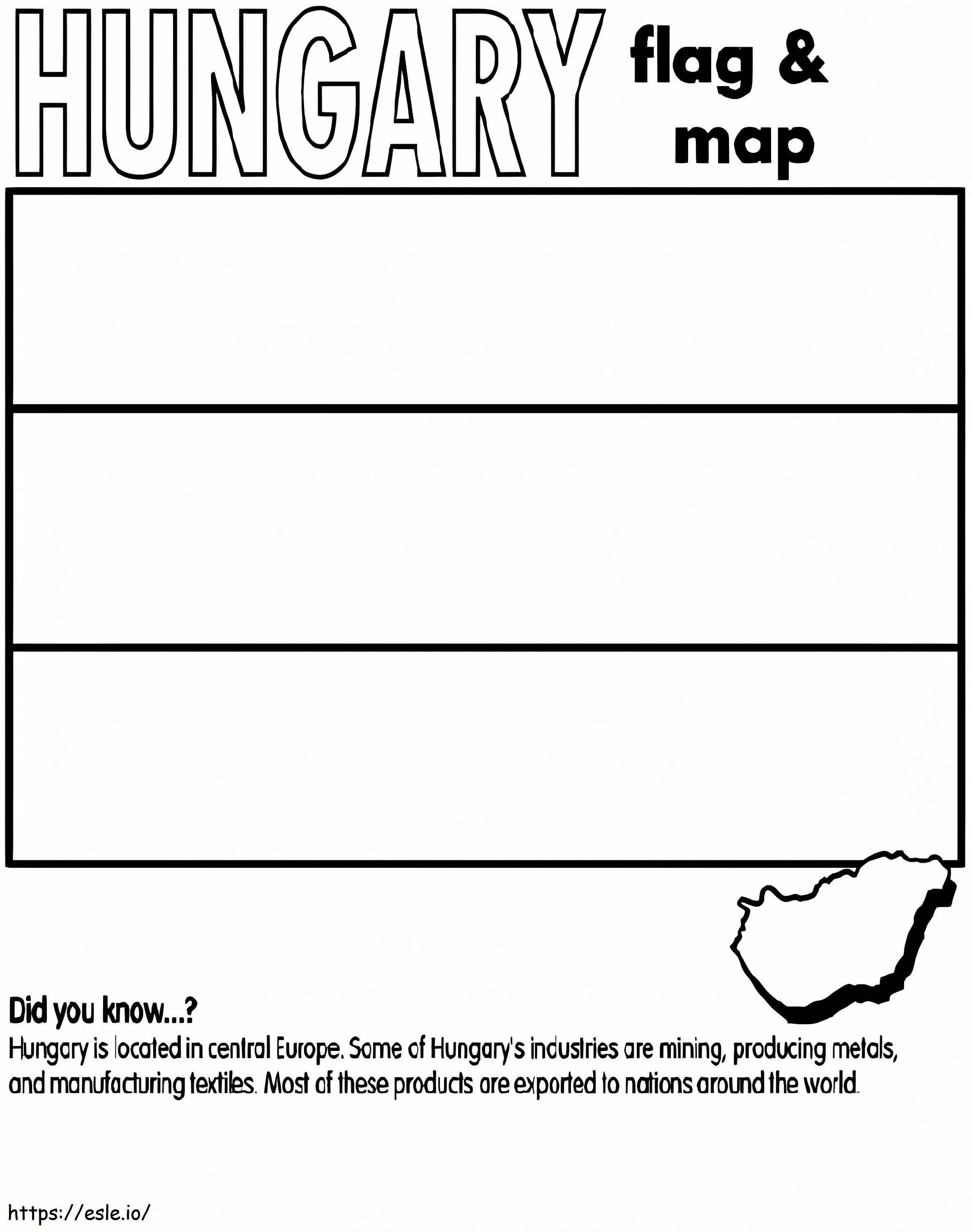 Hungary Flag And Map coloring page