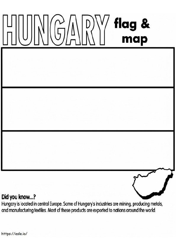Coloriage Drapeau et carte de la Hongrie à imprimer dessin