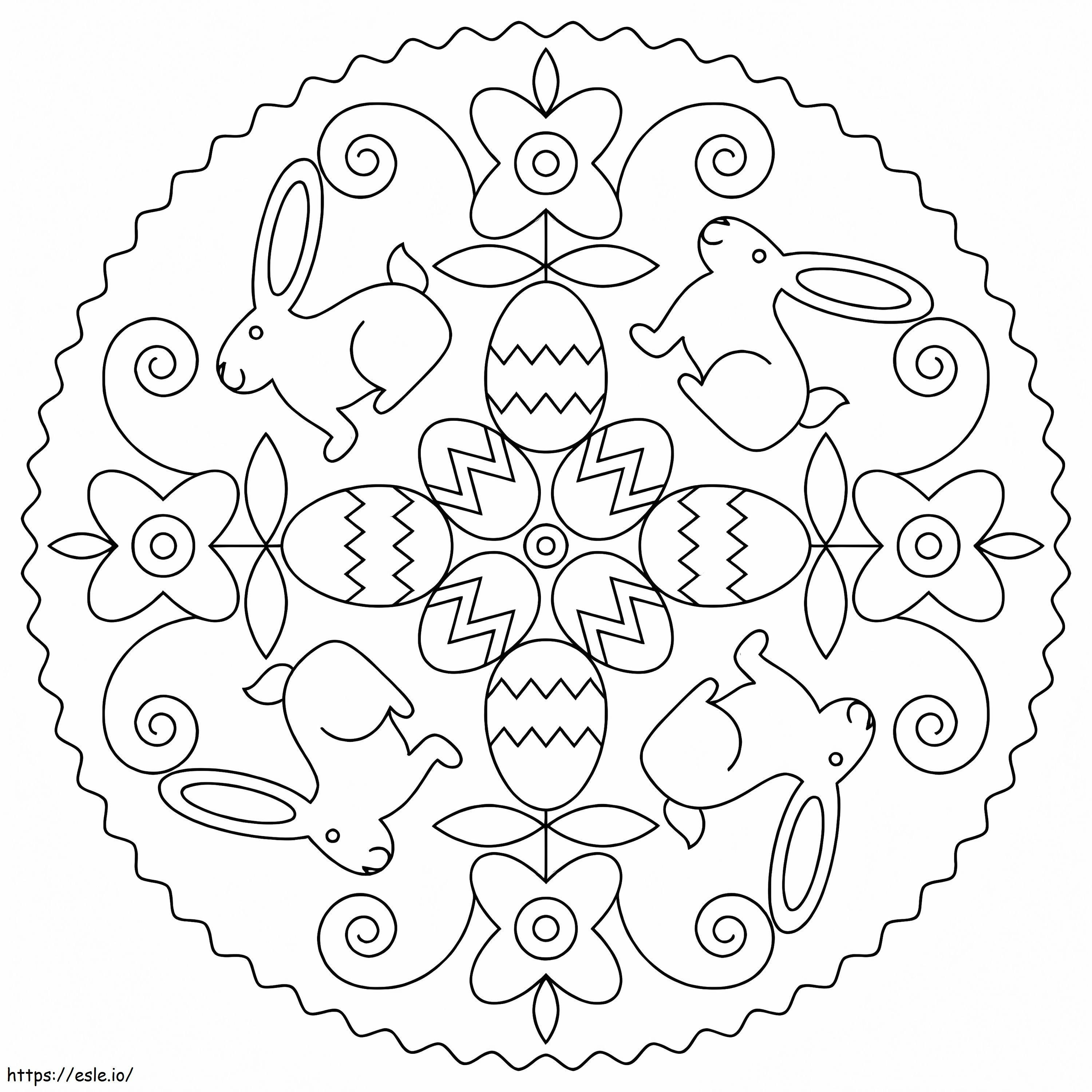 Mandala de Paște cu iepurași de colorat