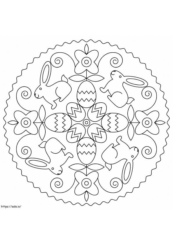 Coloriage Mandala de Pâques avec des lapins à imprimer dessin