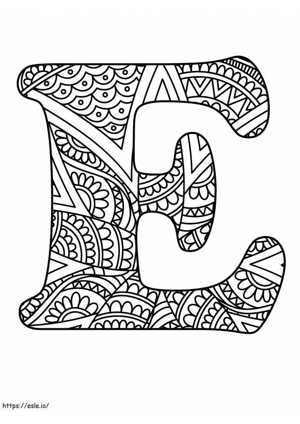 Letter E Mandala-alfabet kleurplaat